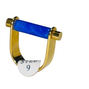 FASHION JEWELRY BLUE CROSSBAR RING STAINLESS STEEL WOMENS GOLD-TONED PLATED SZ 9
